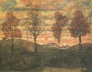 Egon Schiele Four Trees (mk12) oil on canvas